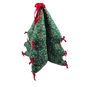 Vintage 3D Handmade 14" Christmas Tree Plush Country Charm Holly Red Bows